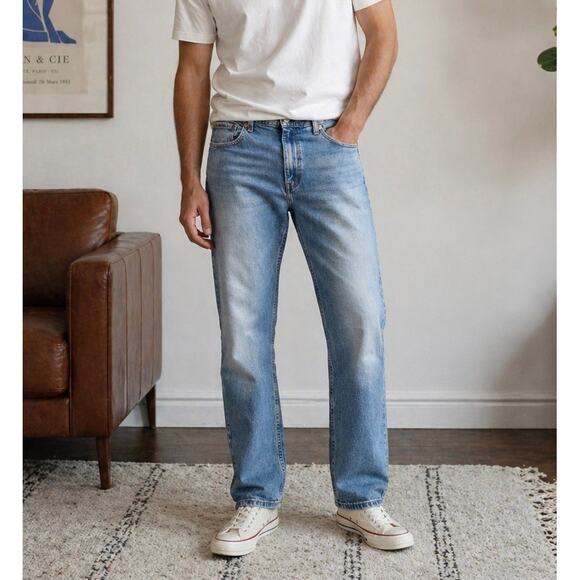 Levi's Other - Levis 505 Regular Straight 38x30 Cotton Stretch Medium Wash Denim Blue Jeans Zip